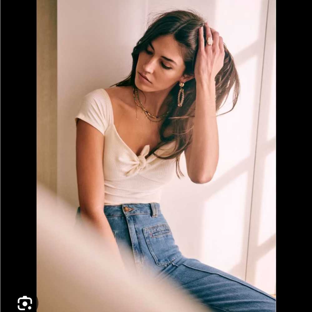 Sezane cream tie-front top - size XL